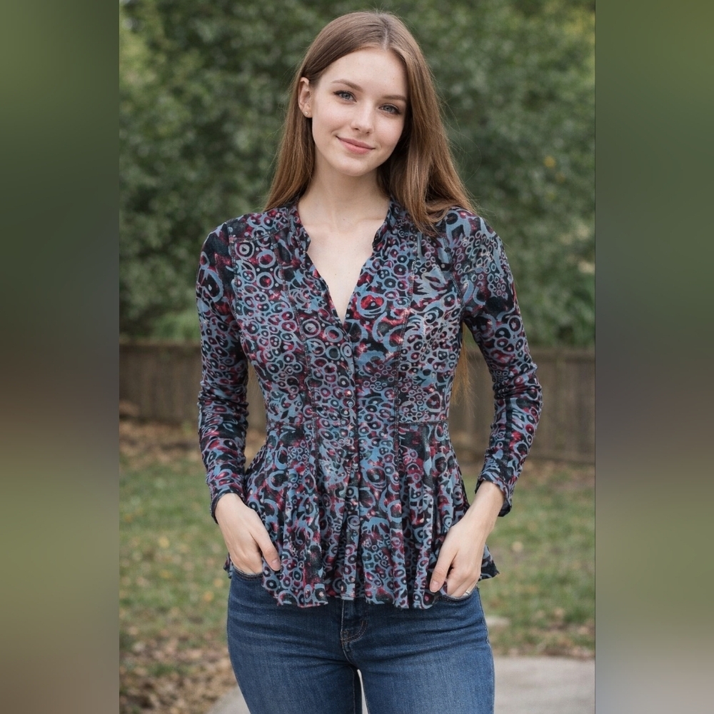 Snoskins Top Women's S Black Red Velvet Burnout Floral Whimsigoth Fairy Flowy